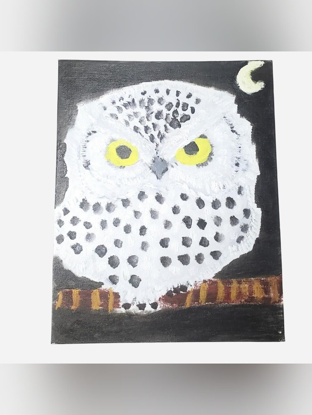 Original Painting Wall Art 10x8" Owl Metallic Acrylic On Canvas OOAK Textured